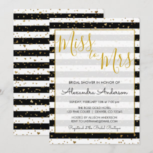 Convites Black & White Gold Foil Miss para a Sra. Chá de p