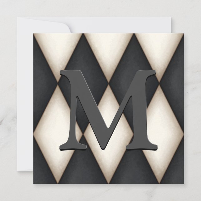 Convites Black & White Harlequin Dramatic Custom Monogram (Frente)