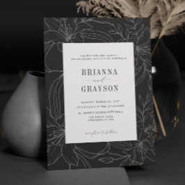 Convites Black White Lily Flower Rustic Elegant Wedding