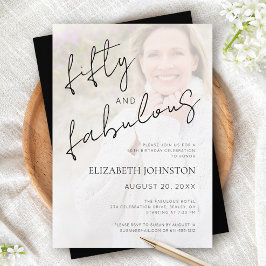 Convites Black White Minimal Photo 50 and Fabulous Birthday