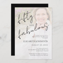 Convites Black White Minimal Photo 50 and Fabulous Birthday