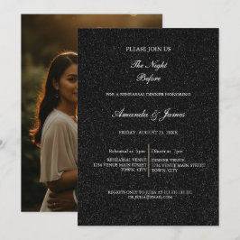 Convites Black White Minimalist Script Rehearsal Dinner 