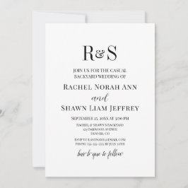 Convites Black & White Modern Monogram Backyard Wedding