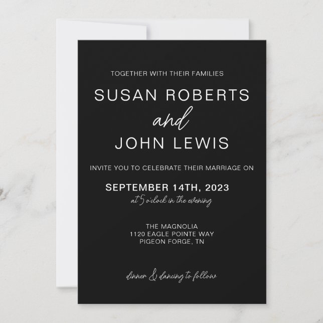 Convites Black & White Modern Wedding Invitation  (Frente)