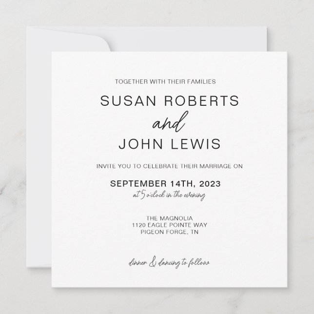 Convites Black & White Modern Wedding Invitation  (Frente)