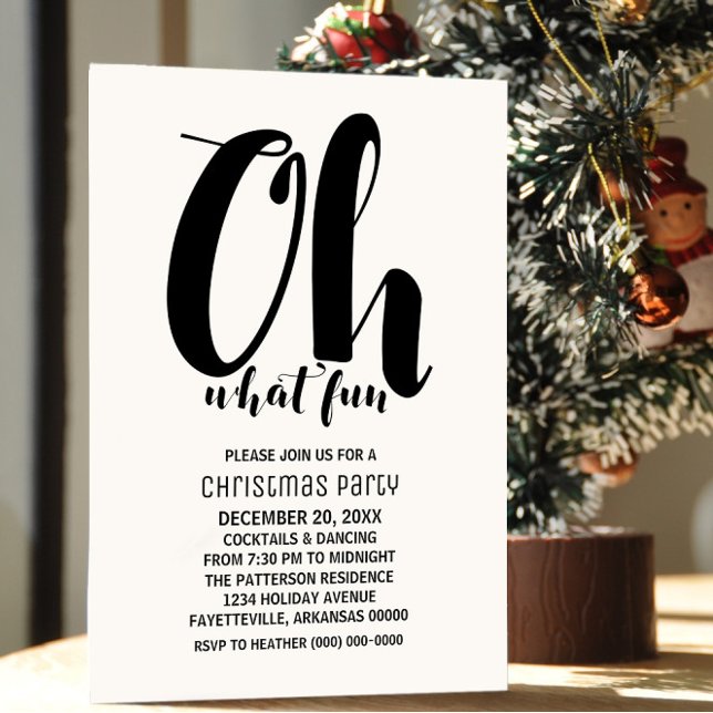 Convites Black White Oh Que Festa Divertida De Férias Convi (Black and White Oh What Fun Holiday Party Invite)