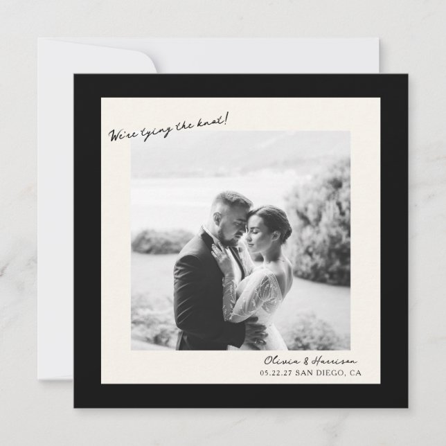 Convites Black White Photo Wedding Save the Date (Frente)