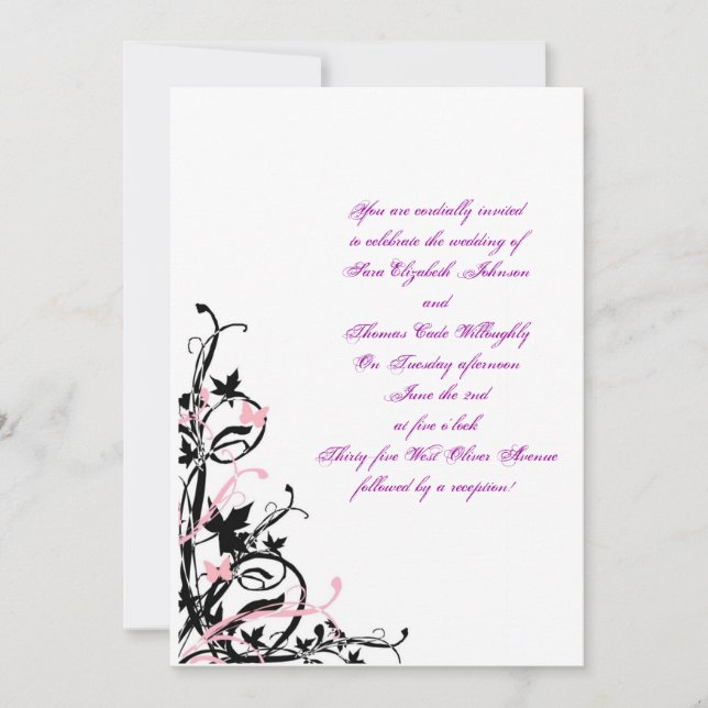 Convites black_white_pink_wedding_invitation_template, Y… (Frente)