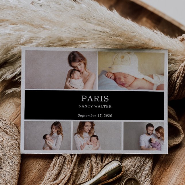 Convites Black White Simple Photo Baby Announcement Card (Criador carregado)