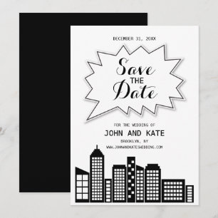 Convites Black & White Skyline Save The Date