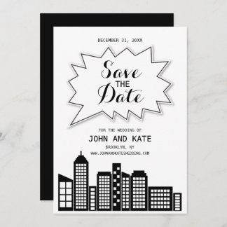 Convites Black & White Skyline Save The Date