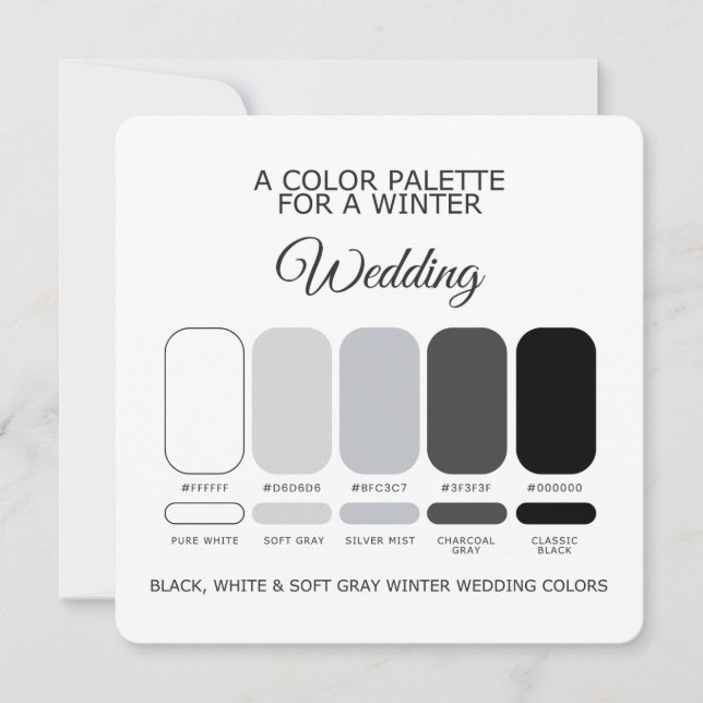 Convites Black White Soft Gray Winter Wedding Palette Card (Frente)