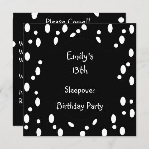Convites Black White Spots 13 Birthday Sleepover