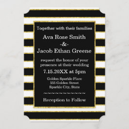 Convites Black+White Stripe Elegante e Casamento Sparkle Do