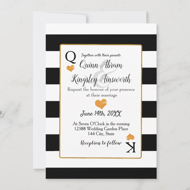 Convites Black & White Stripes King & Queen Cards (Frente)
