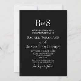 Convites Black & White Text Monogram Backyard Wedding
