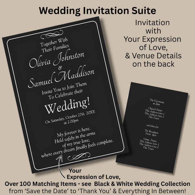 Convites Black & White with Infinity Scroll Wedding Suite, (Criador carregado)