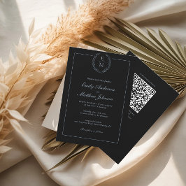 Convites Black With Blue Wedding Invitation QR Code