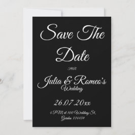 Convites Black with White Script Save The Date Card 