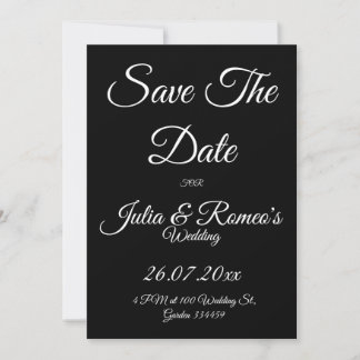 Convites Black with White Script Save The Date Card