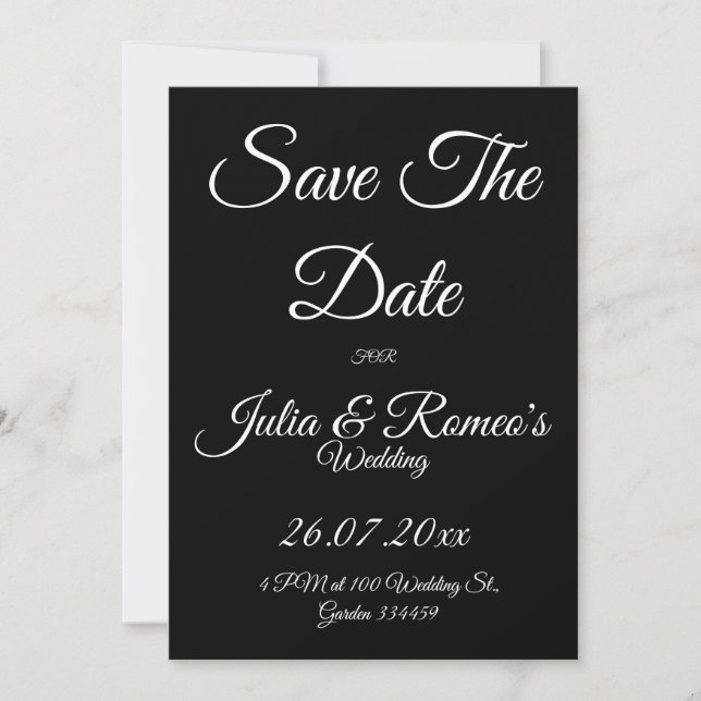 Convites Black with White Script Save The Date Card  (Frente)