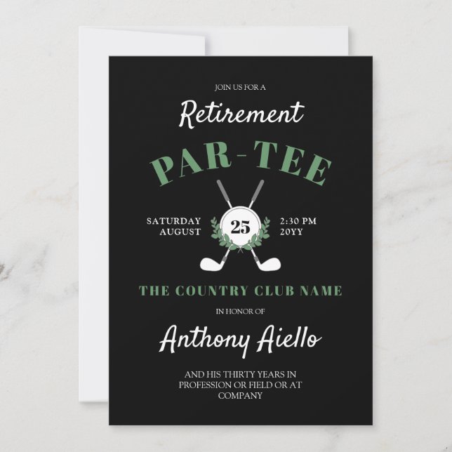 Convites Black Wreath Golf Themed Retirement Party (Frente)