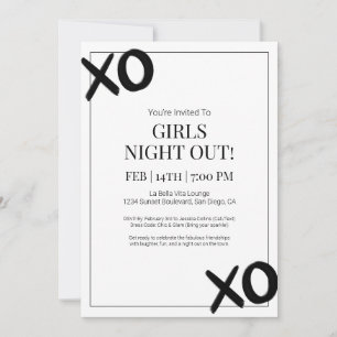 Convites Black XOXO Girls Night Out Amigos Galentine Party