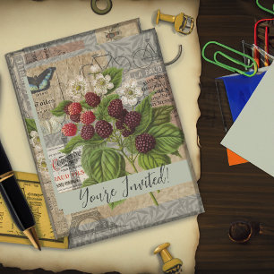 Convites Blackberry Floral Garden Fllower Butfly Art