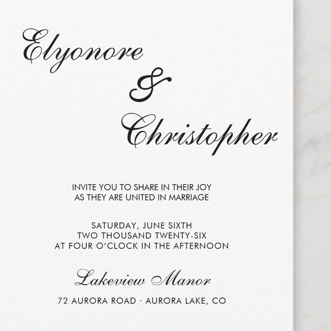 Convites BlackWhite Classic Timeless Calligraphy Wedding (Criador carregado)