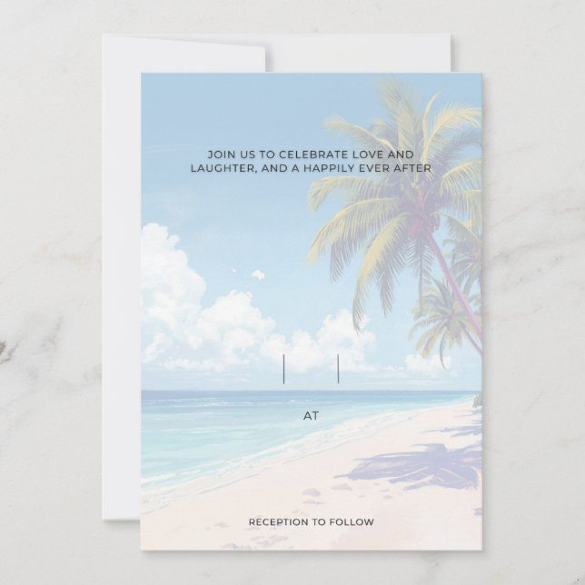 Convites Blank Seaside Summer Blue Elegant Pretty Wedding  (Frente)