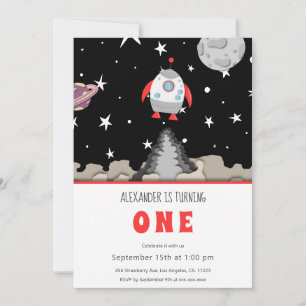 Convites Blast Off Rocket Ship and Space First Birday