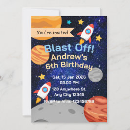 Convites Blast Off Rocket Space Birthday for Boys