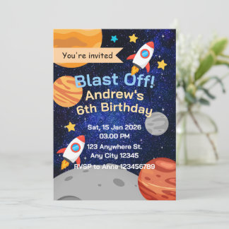 Convites Blast Off Rocket Space Birthday for Boys