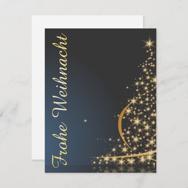 Convites Blaues Weihnachtsmočimit goldenem Weihnachtsbaum (Frente/Verso)