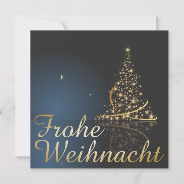 Convites Blaues Weihnachtsmočimit goldenem Weihnachtsbaum (Frente)