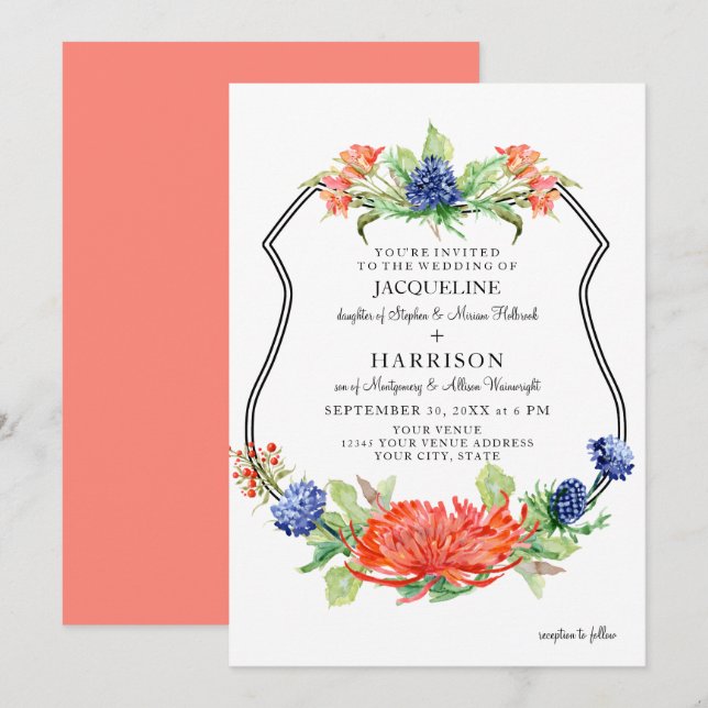 Convites Blindagem Floral Aquarela Mãe Coral de Verão (Frente/Verso)
