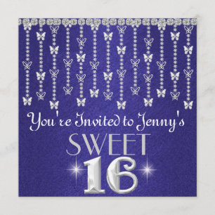 Convites BLING SWEET 16 ROYAL BLUE Invitation