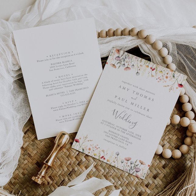 Convites Blissful Boho Wildflower Front & Back Wedding  (Criador carregado)