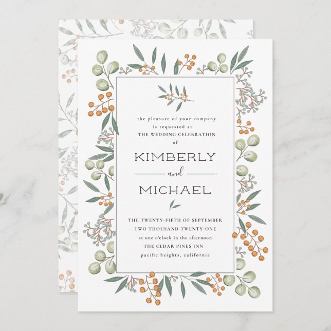 Convites Blissful Bounty Botanical Wedding Suite (Frente/Verso)