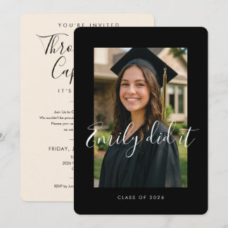 Convites BLK & CREAM 2026 | Graduation Invite with Photo