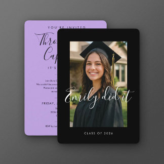 Convites BLK & PURPLE 2026 | Graduation Invite with Photo