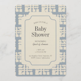 Convites Block Print Geometric Gender Neutral Blue Beige