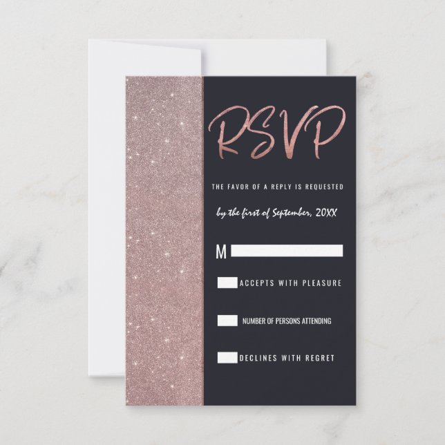 Convites Bloco de Cor Rosa Dourado Brilho Marinho RSVP (Frente)