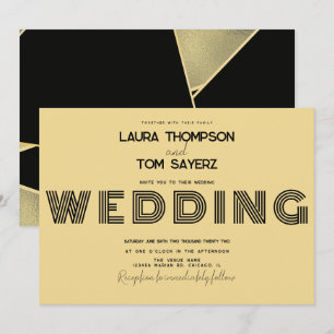 Convites Bloco Simples Tipo Retro Casamento Amarelo Preto