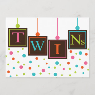 Convites Blocos Brilhantes de Chá de fraldas de Gêmeos de
