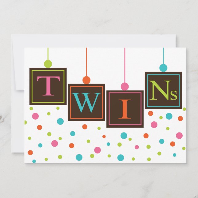 Convites Blocos Brilhantes de Chá de fraldas de Gêmeos de C (Frente)
