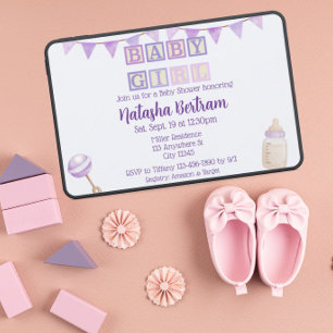 Convites Blocos de Bebê Menina, Chuveiro de Bebê em Aquarel