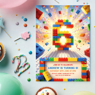 Convites Blocos de Construção Colorido 6º Aniversário