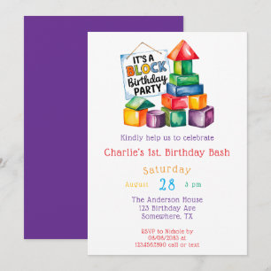 Convites Blocos de Edifício na Bacia de Aniversário