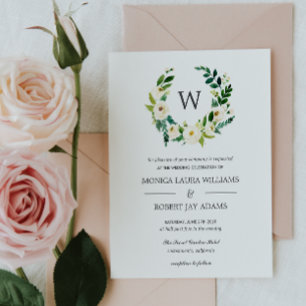 Convites Blogue Branco Casamento de Monograma Floral